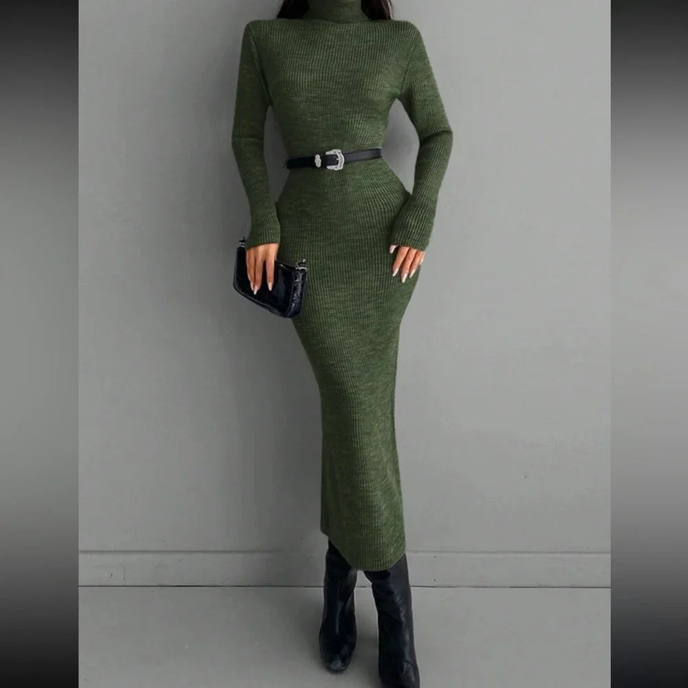 Luxe black high neck sweater bodycon dress - Picture 10 of 16